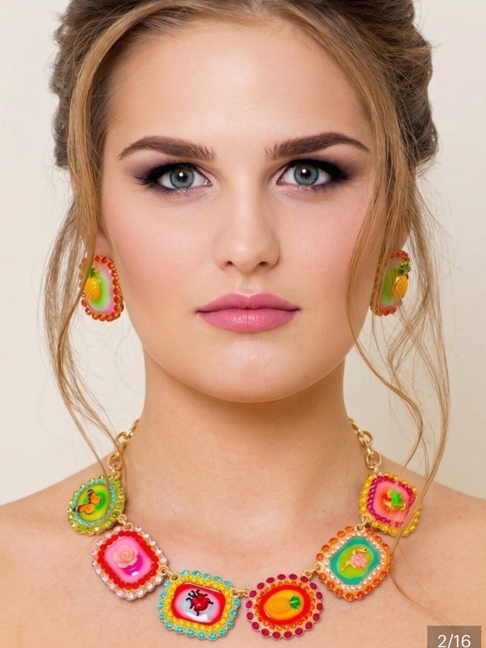 Betsey Johnson Multicolor Floral & Fruit Statement Necklace and Earrings